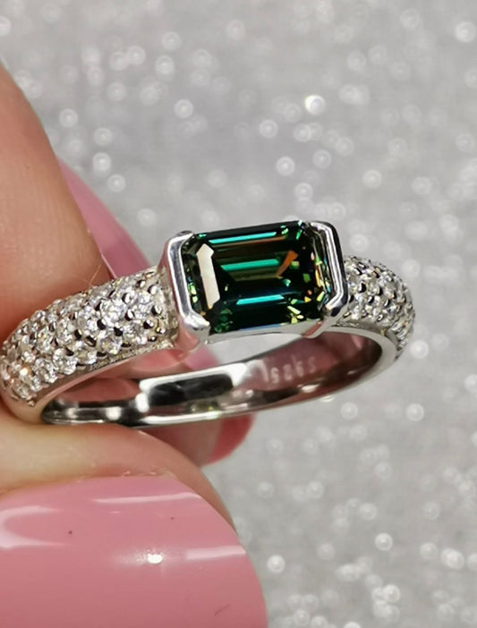 1ct Emerald Green Moissanite Eternity Ring — 925 Sterling Silver