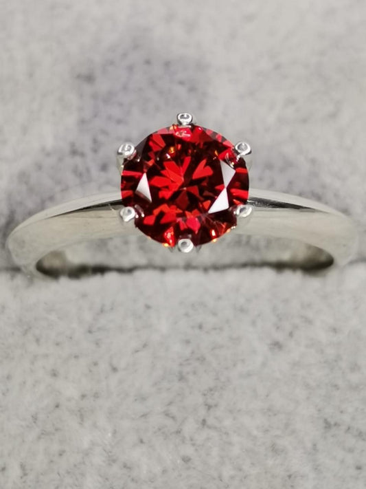 1ct Garnet Round Moissanite Ring — 925 Sterling Silver