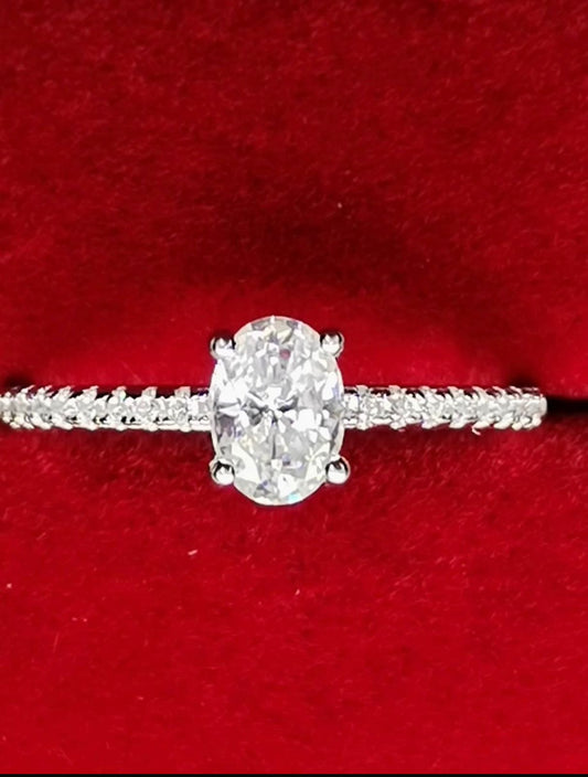 1ct Oval Cut Moissanite Pavé Ring — 925 Sterling Silver