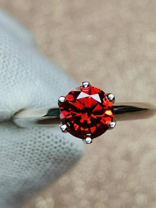 1ct Garnet Moissanite Solitaire Ring 925 Silver (Certified)