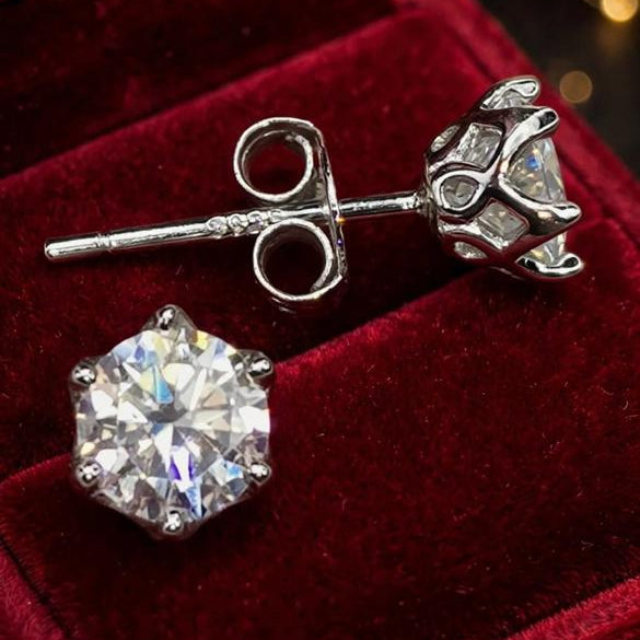 1ctw Moissanite Protea Stud Earrings + Half Eternity Band Set, 925 Silver (Certified)