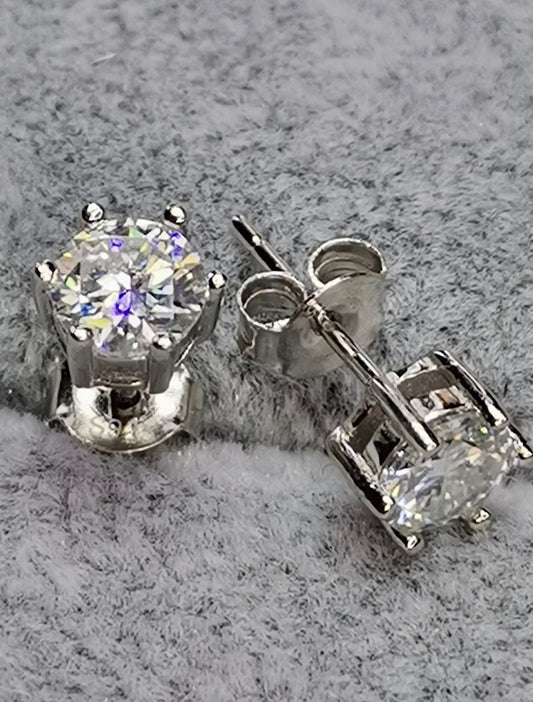 1ctw Moissanite Stud Earrings (6-Prong) — 925 Silver