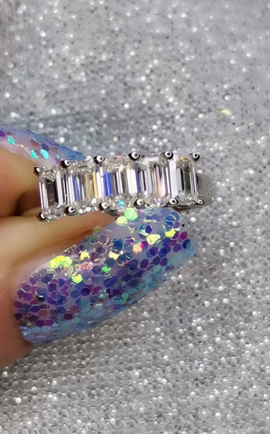 2.5ctw Emerald Cut Moissanite Half Eternity Ring — 925 Silver