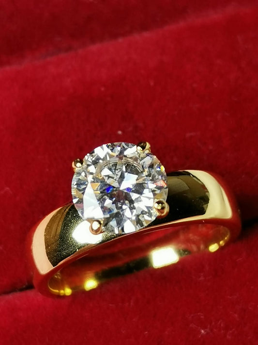 2ct Clear Round Moissanite Solitaire Ring — Gold Plated