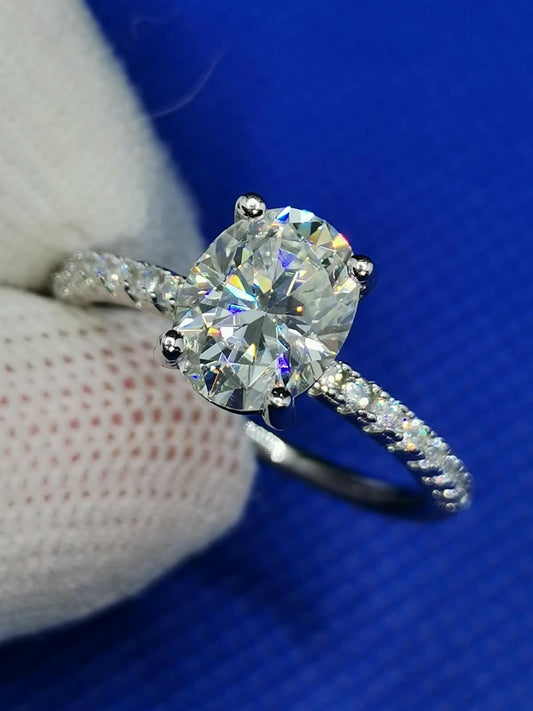 2ct Oval Moissanite Ring with Pavé Band — 925 Sterling Silver