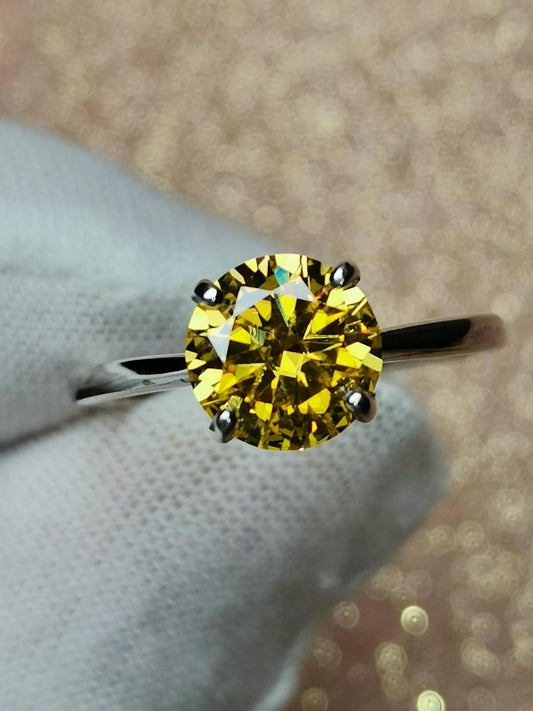 2ct Golden Yellow Moissanite Solitaire Ring 925 Silver (Certified)
