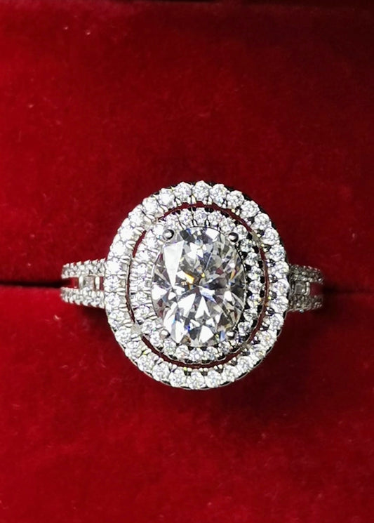 2ct Oval Moissanite Double Halo Ring — 925 Sterling Silver