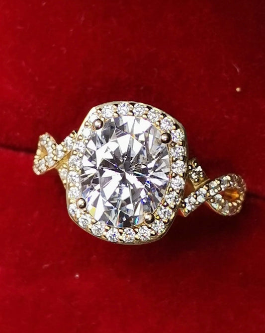 3ct Oval Moissanite Halo Ring — 9k Gold
