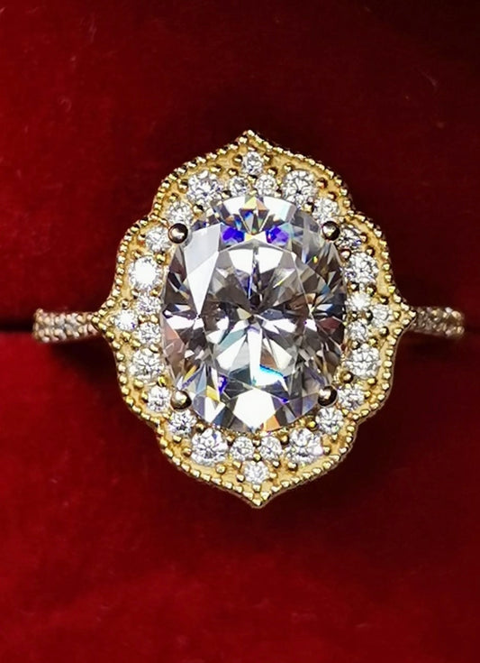 3ct Oval Moissanite Vintage Halo Ring — 9k Gold