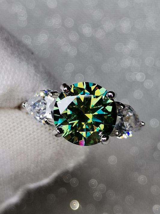 3ct Green Moissanite Three-Stone Ring 925 Silver (Certified)
