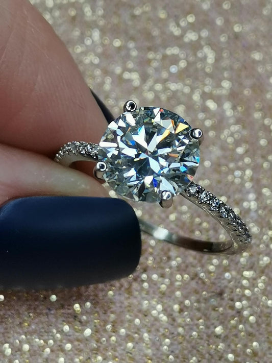3ct Moissanite Solitaire 925 Silver Half Pavé Ring (Certified)