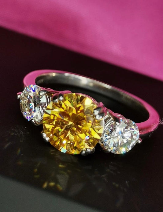 3ctw Yellow Moissanite Trilogy 925 Silver Ring