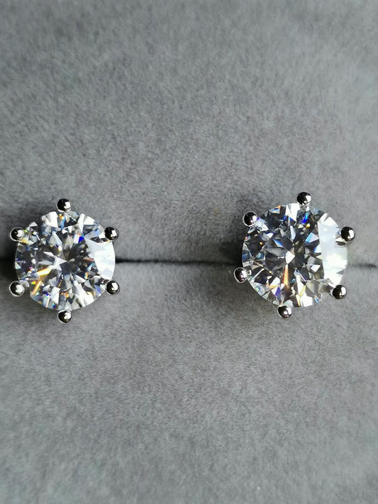 4ctw Round Moissanite Stud Earrings — 925 Sterling Silver