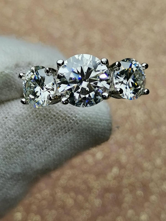 4ctw Clear Round Moissanite Trilogy Ring 925 Silver Ring (Certified)