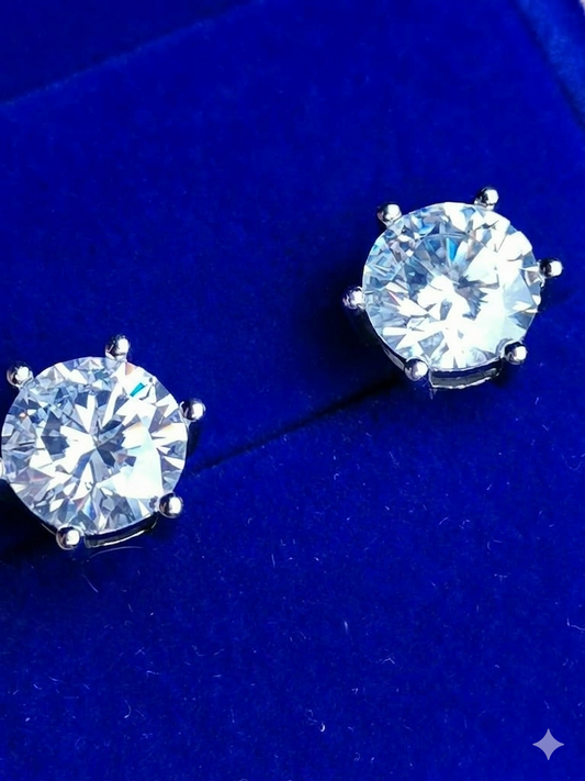 6ctw Round Moissanite Stud Earrings — 925 Sterling Silver
