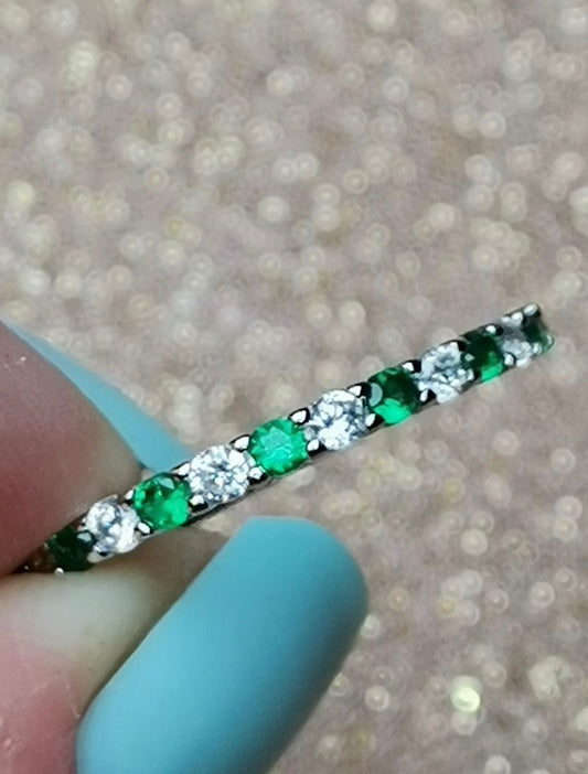 Emerald Green Full Eternity Band — 925 Silver