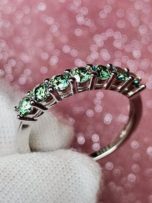 0.7ct Emerald Green Moissanite Eternity Band — 925 Sterling Silver