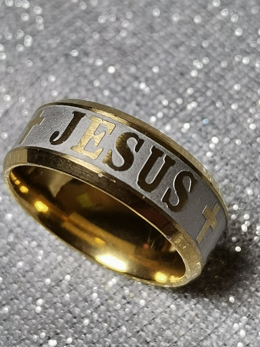 JESUS Stainless Steel Ring – Gold (8mm)