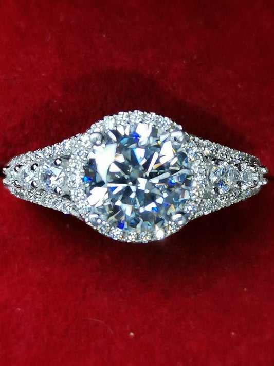 2ct Moissanite Halo 925 Silver Ring (Certified)