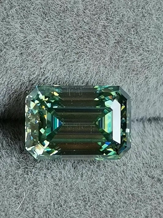 2ct Blue Green Emerald Cut Moissanite Loose Stone (Certified)