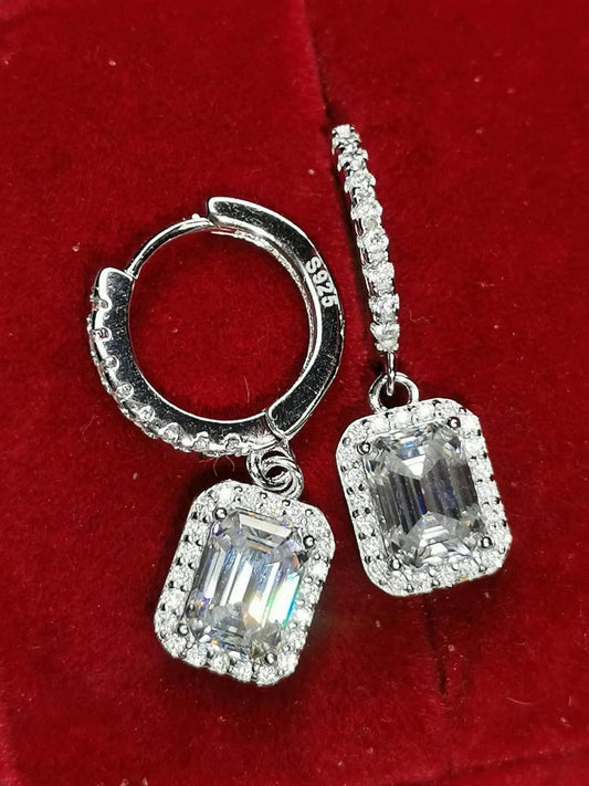 2ctw Clear Emerald Cut Moissanite Halo Drop Earrings 925 Silver (Certified)