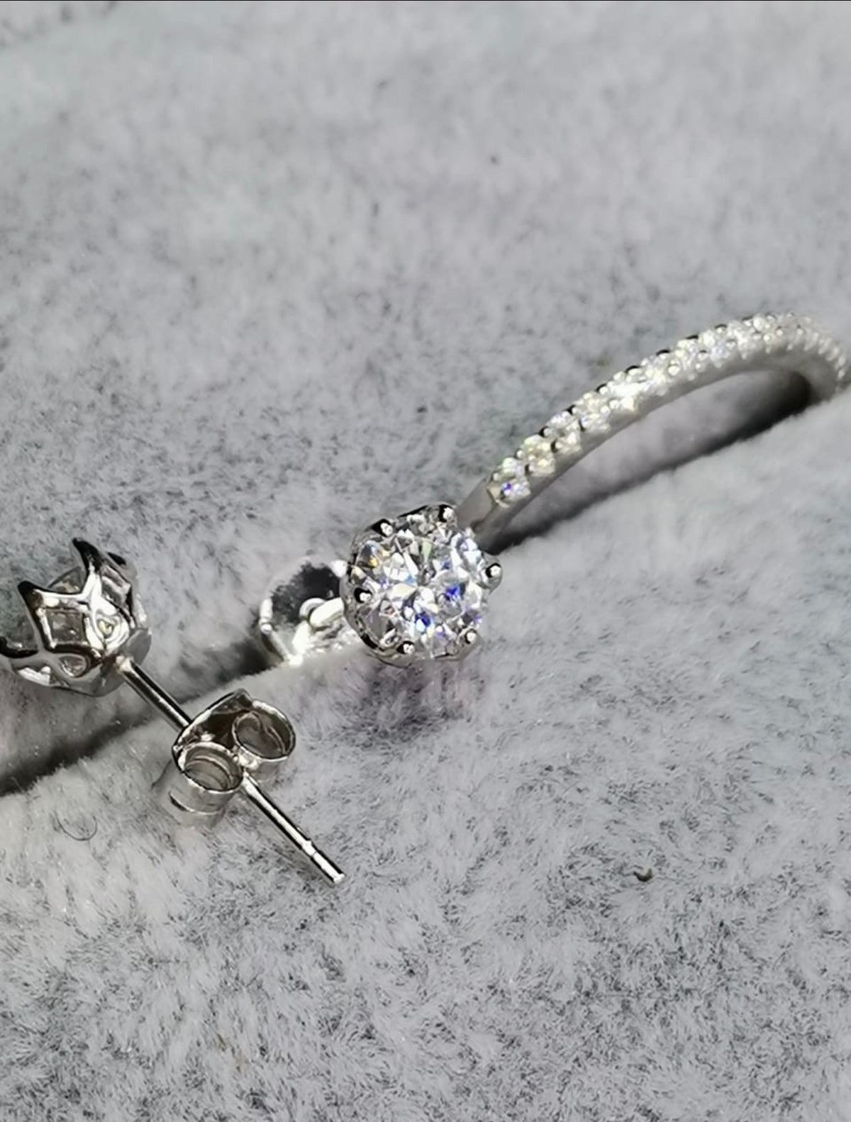 1ctw Moissanite Protea Stud Earrings + Half Eternity Band Set, 925 Silver (Certified)